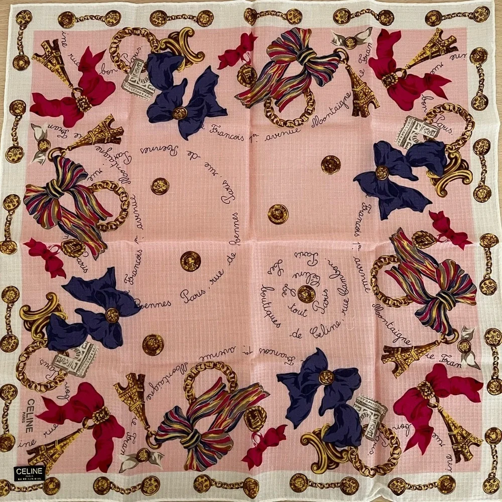 Vintage Celine Paris Arc-de-Triomphe Medallion Era Cotton Voile Scarf BNWT 1970s - Picture 2 of 13
